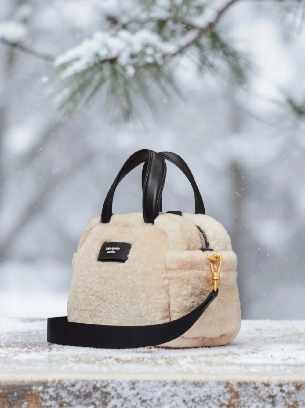 Kate Spade Après Ski Shearling Mini Satchel Cream NWT Crossbody